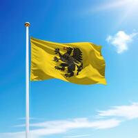 Waving flag of Pomerania is a region of Poland on flagpole photo