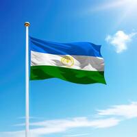 Waving flag of Bashkortostan is a region of Russia on flagpole photo