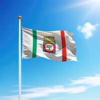 Waving flag of Apulia is a region of Italy on flagpole photo