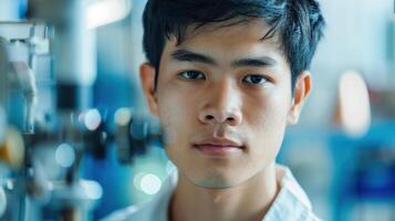 Close-up portrait of a young Vietnamese male engineer. photo