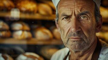 A close-up portrait of a middle-aged French male baker photo