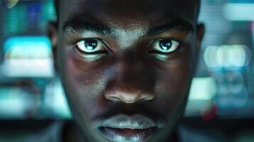 A close-up portrait of a young African male software developer photo