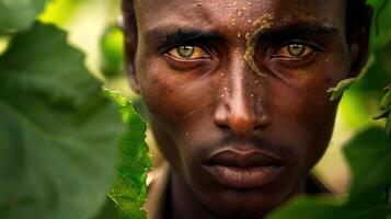 A close-up portrait of a young Afar male farmer photo
