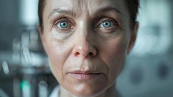 A close-up portrait of a middle-aged Russian female scientist photo