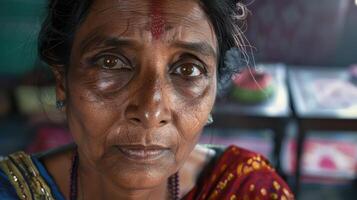 A close-up portrait of a middle-aged Sanskrit female teacher photo