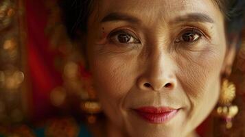 A close-up portrait of a middle-aged Khmer female dancer photo