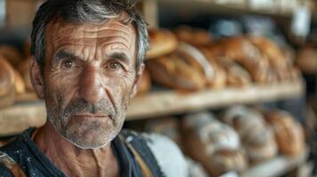 A close-up portrait of a middle-aged French male baker photo