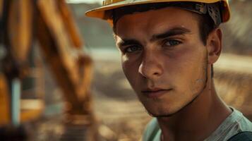 A close-up portrait of a young Austrian male construction worker photo