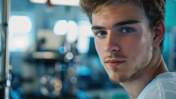A close-up portrait of a young Austrian male engineer photo