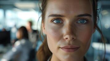 A close-up portrait of a young Austrian female doctor photo
