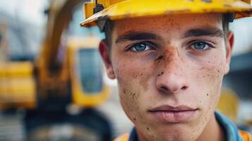 A close-up portrait of a young Austrian male construction worker photo
