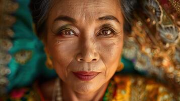 A close-up portrait of a middle-aged Khmer female dancer photo