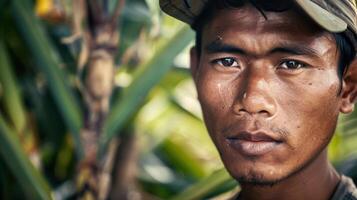 A close-up portrait of a young Balinese male farmer photo