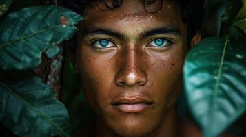 A close-up portrait of a young Amazonian male fisherman photo