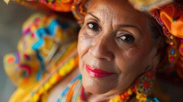 A close-up portrait of a middle-aged Venezuelan female dancer photo