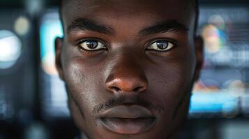 A close-up portrait of a young African male software developer photo