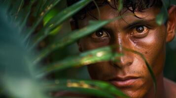 A close-up portrait of a young Amazonian male fisherman photo
