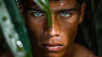 A close-up portrait of a young Amazonian male fisherman photo