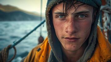 A close-up portrait of a young Abkhazian male fisherman photo