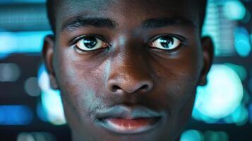 A close-up portrait of a young African male software developer photo