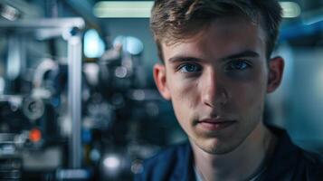 A close-up portrait of a young British male engineer photo