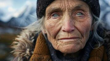 Close-up portrait of an elderly female. photo
