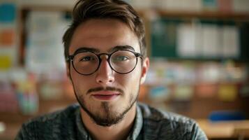 Close-up portrait of a young Romanian male teacher photo