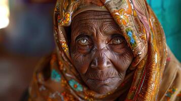 Close-up portrait of an elderly female. photo