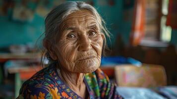 Close-up portrait of an elderly Abkhazian female teacher. photo