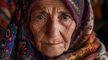 Close-up portrait of an elderly female. photo