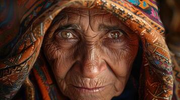 Close-up portrait of an elderly female. photo