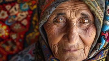 Close-up portrait of an elderly female. photo