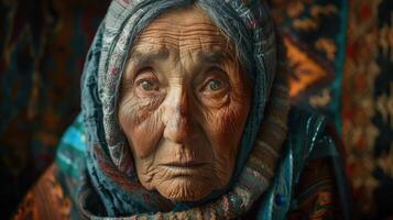 Close-up portrait of an elderly female. photo