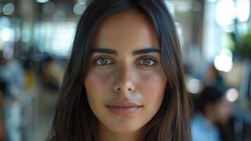 Close-up portrait of a young Mestizo female manager in an office. photo