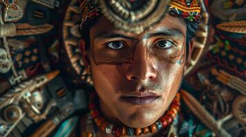 Close-up portrait of a young Quechua male musician photo