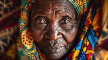 Close-up portrait of an elderly African female artisan. photo