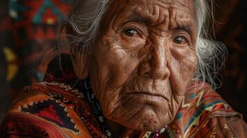 Close-up portrait of an elderly Algonquin female teacher. photo