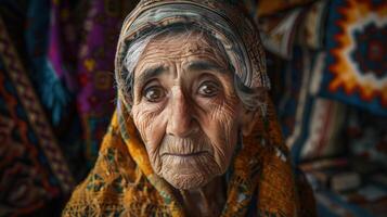 Close-up portrait of an elderly female. photo