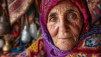 Close-up portrait of an elderly female. photo