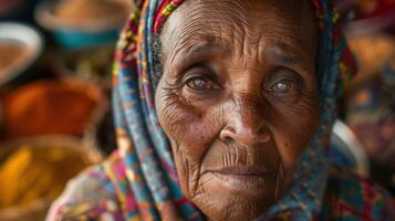 Close-up portrait of an elderly female. photo