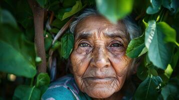 Close-up portrait of an elderly female. photo
