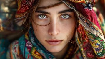 Close-up portrait of a young Turkish female artisan. photo