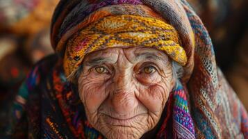 Close-up portrait of an elderly female. photo