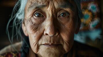 Close-up portrait of an elderly Algonquin female teacher. photo