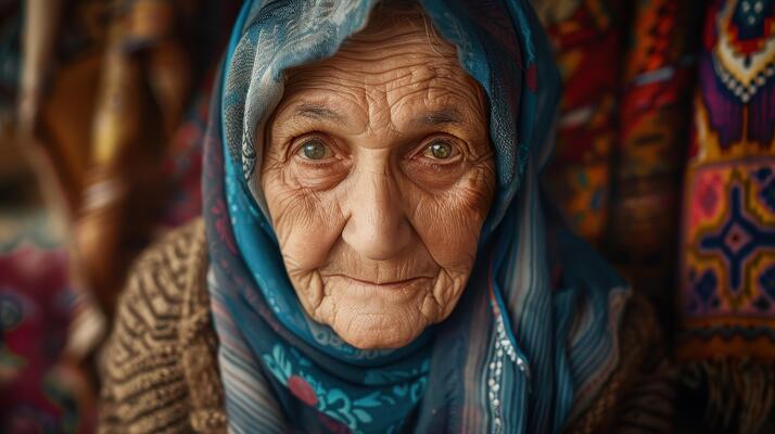 Close-up portrait of an elderly female.