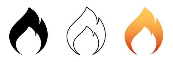 Flame Icon Variations Solid, Outline, Gradient vector