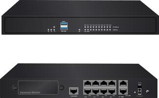 Firewall hardware device in front and back view illustration vector