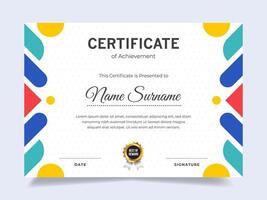 Professional Certificate of Achievement Template with Colorful Geometric Design. Suitable for Award, Diploma, Graduation, Business, and Education. vector