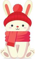 Winter Bunny in Red Hat and Scarf vector