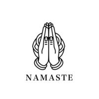 Line art illustration of hands in a namaste gesture. Ideal for yoga, meditation, and mindfulness designs, symbolizing peace and spirituality. Perfect for modern, minimalistic projects. vector